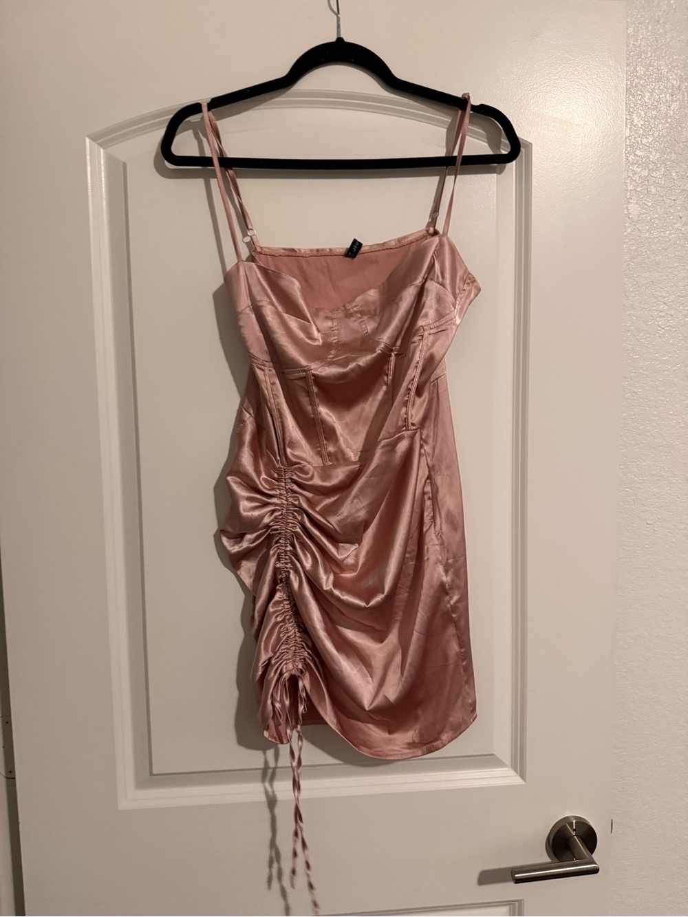 Satin Ruched Slip Dress in Blush Pink